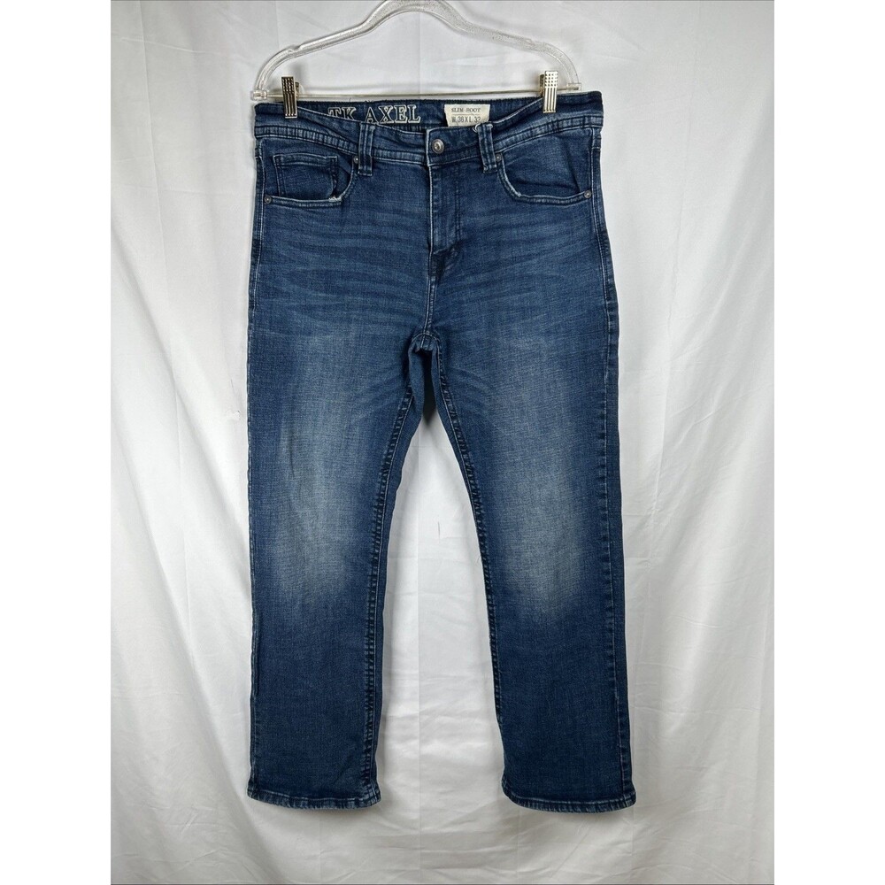 TK Axel Slim Boot Jeans Men's 36x32 Bushnell Blue Wash Denim W. Hartford Fading